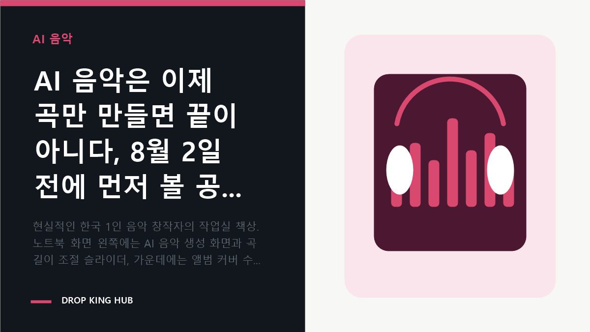 AI 음악 공개 전 표지와 업로드 라벨을 함께 점검하는 창작자 작업 장면