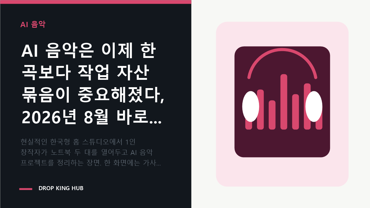 AI 음악 프로젝트의 가사와 보컬, 스타일, 메타데이터를 함께 정리하는 창작자 작업 장면