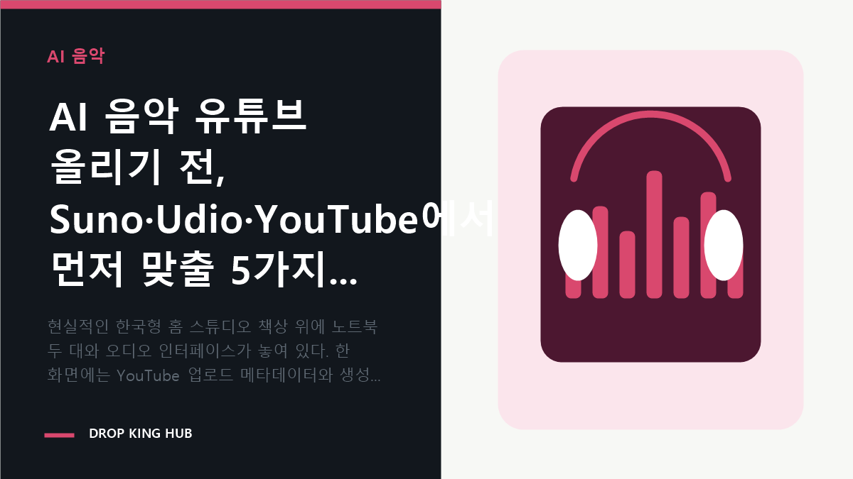 AI 음악 공개 전 YouTube 표기와 Suno Udio 권리 문서를 함께 점검하는 작업 장면