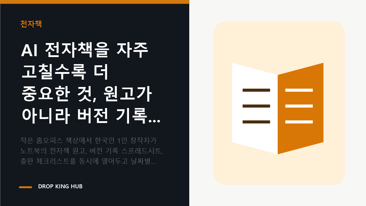 창작자가 전자책 수정 이력과 출판 체크리스트를 함께 정리하는 작업 장면